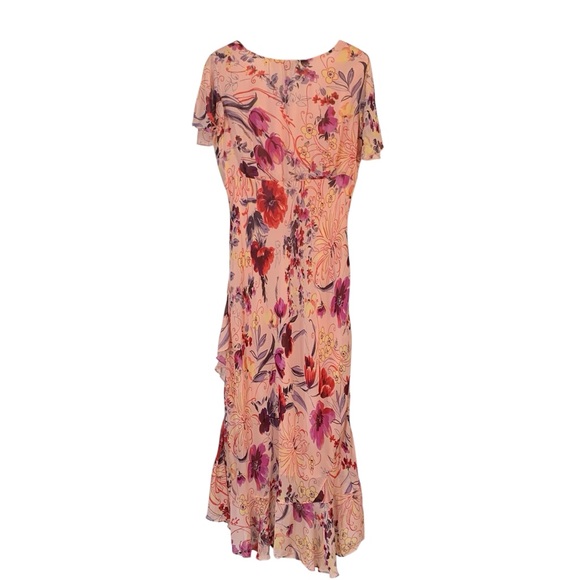 LOLA P Vintage Floral Ruffle Maxi Dress Sz L - Picture 5 of 11